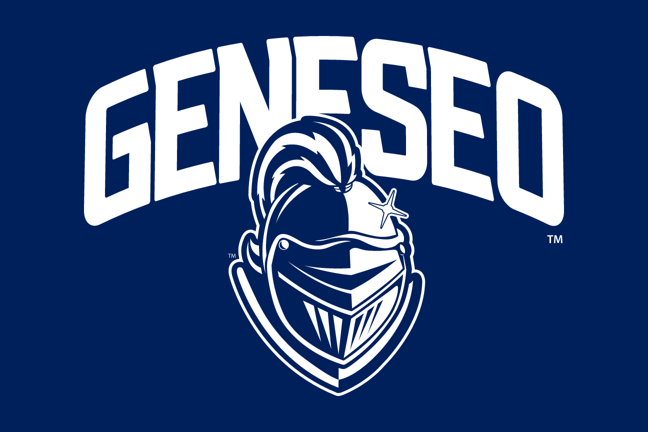 Geneseo wordmark with knight head, white/blue reverse with triple outline variant, cell 86