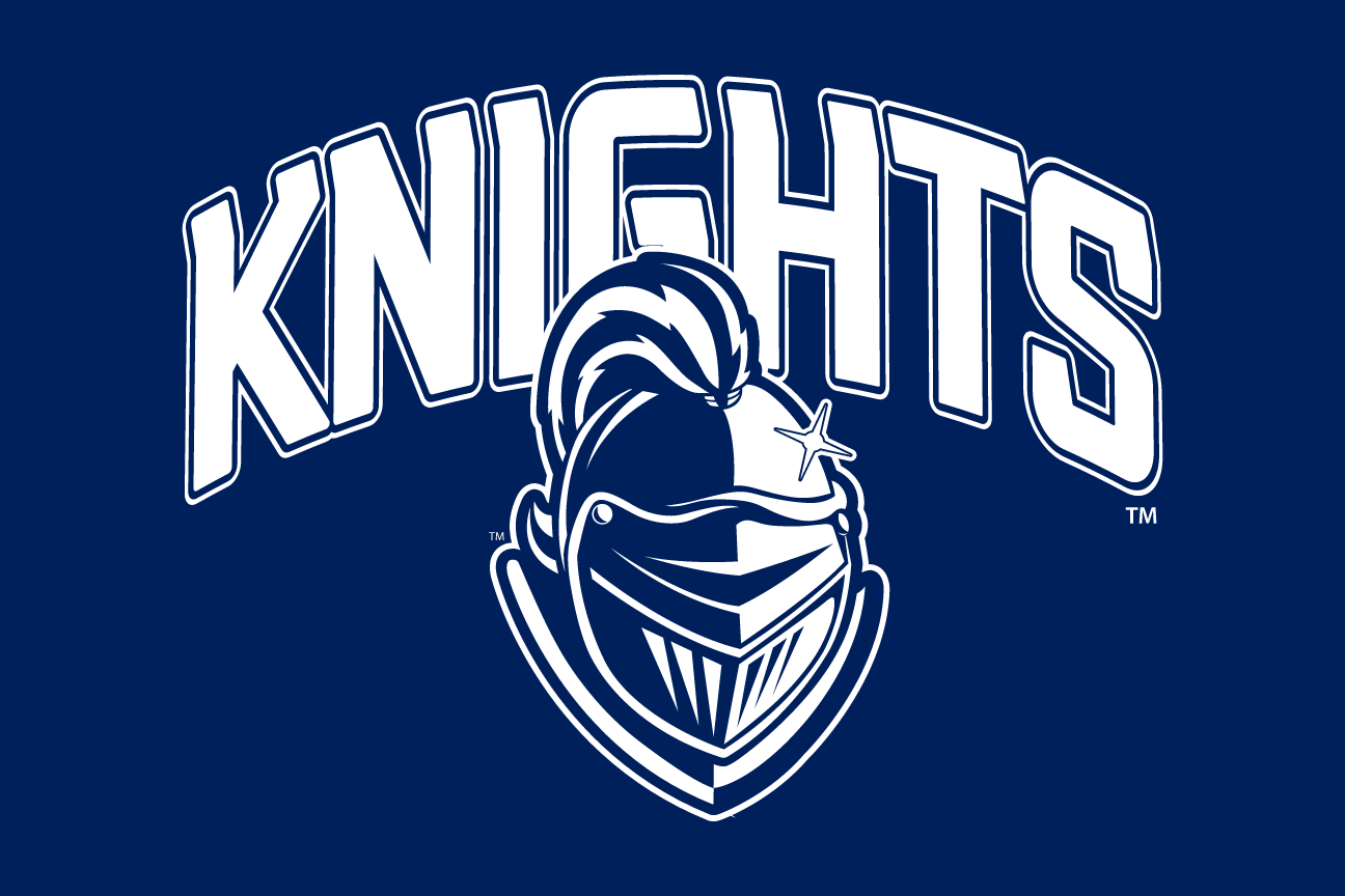 Knights wordmark with knight head, white/blue reverse with double outline variant, cell 89