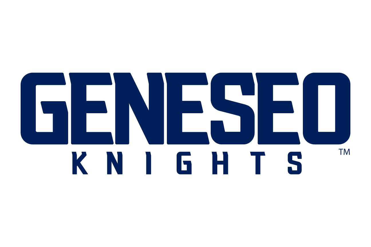 GENESEO KNIGHTS wordmark, navy with white and light blue outline variant, cell 130