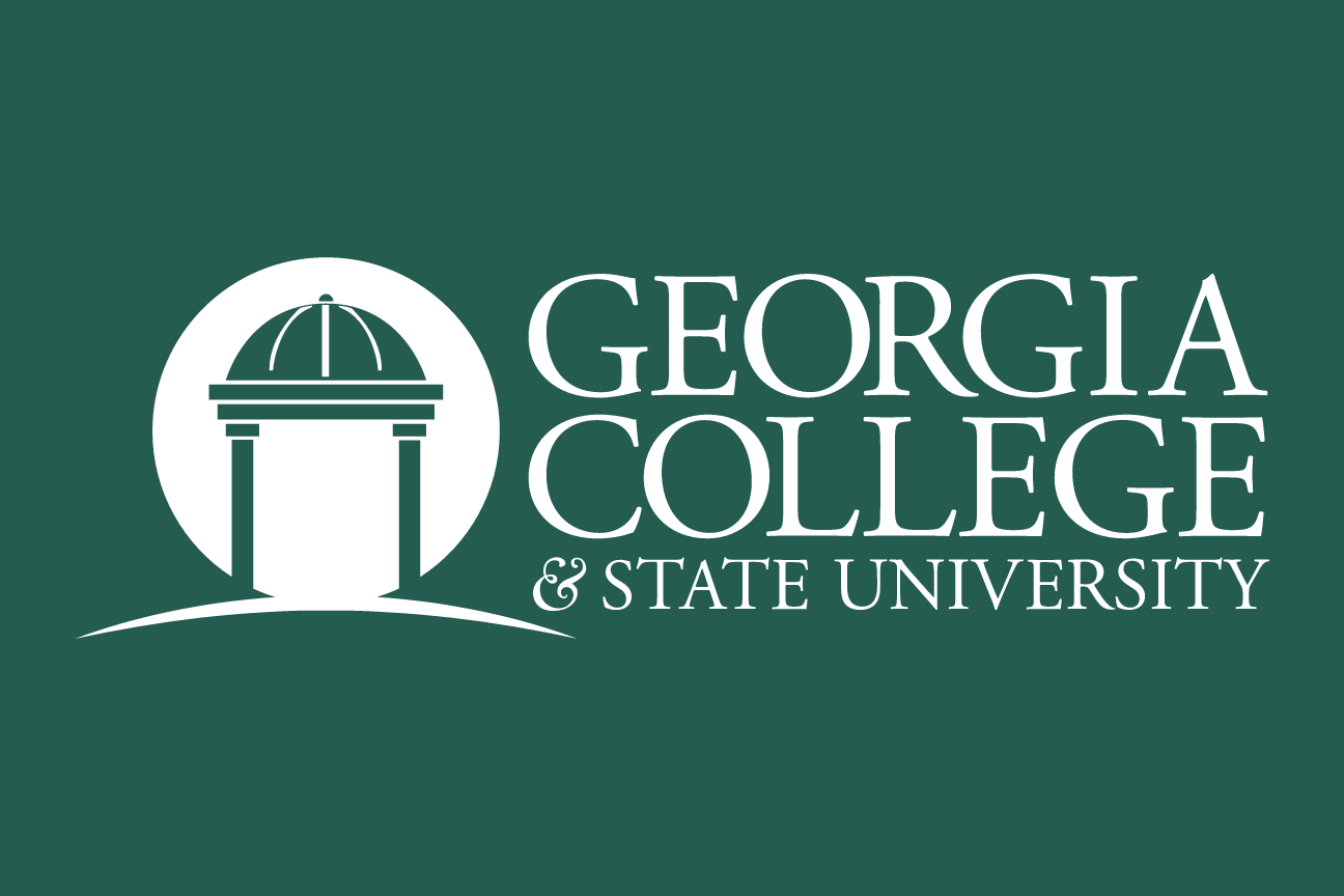 Georgia College & State University logo, horizontal, white on green variant, cell 3