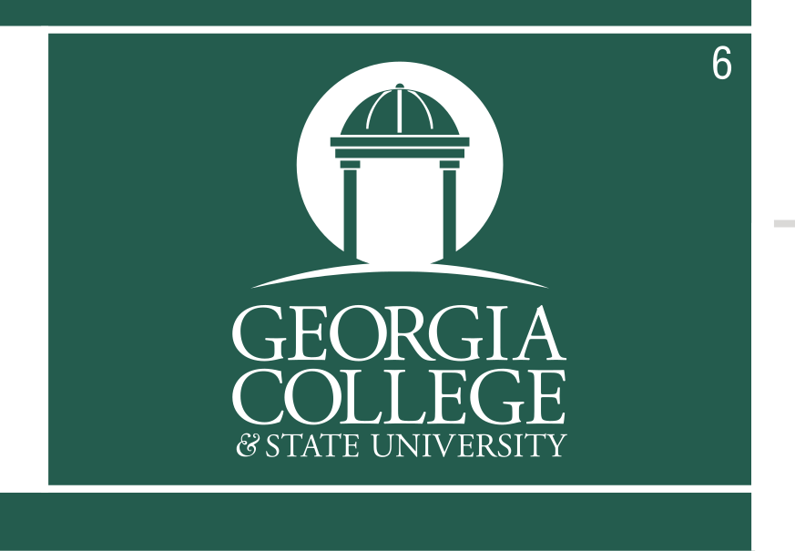 Georgia College & State University logo, stacked, white on green variant, cell 6