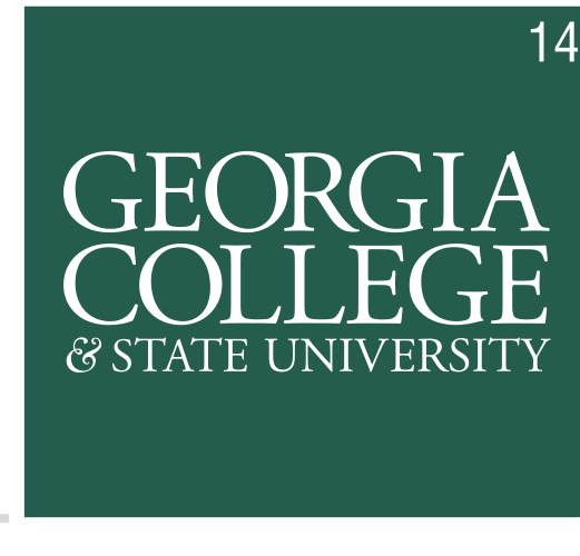 Georgia College & State University wordmark, stacked, white on green variant, cell 14