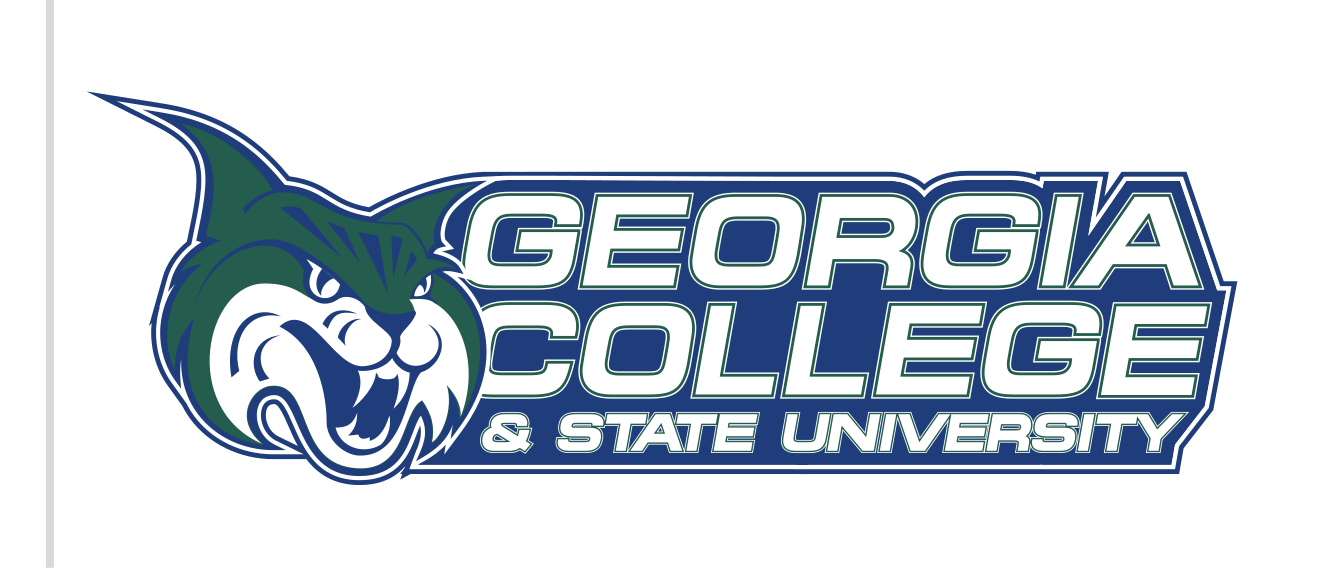 mascot head with Georgia College & State University wordmark, color variant, cell 23
