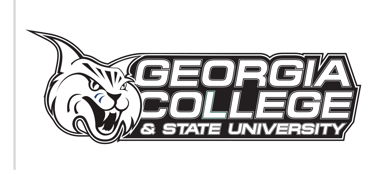 mascot head with Georgia College & State University wordmark, black and white variant, cell 24