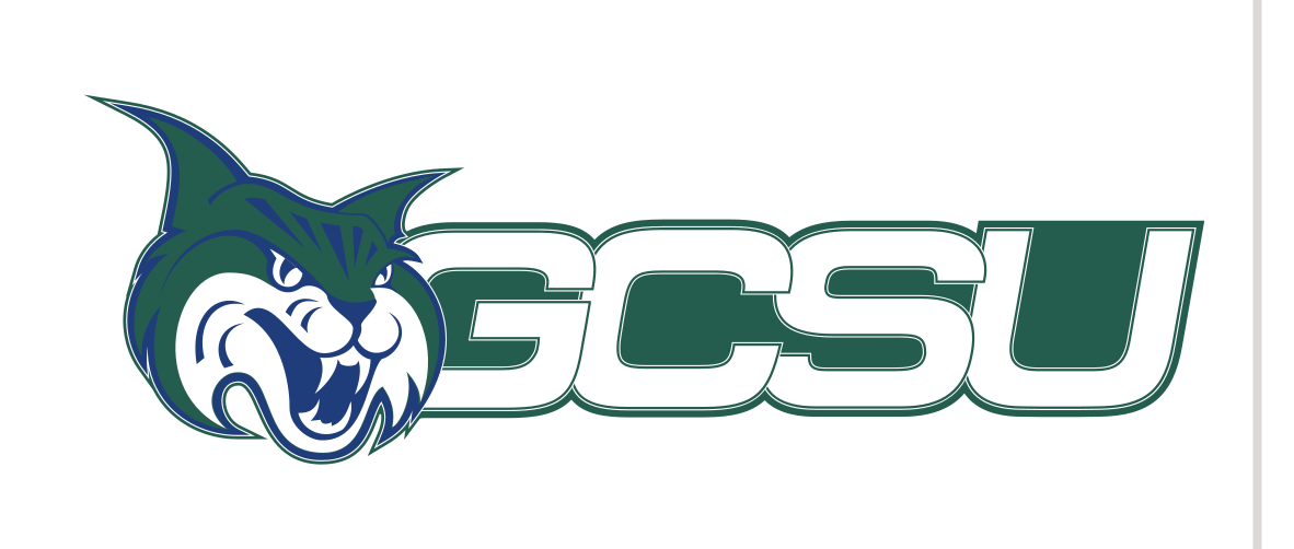 mascot head with GCSU wordmark, horizontal color alternate variant, cell 26