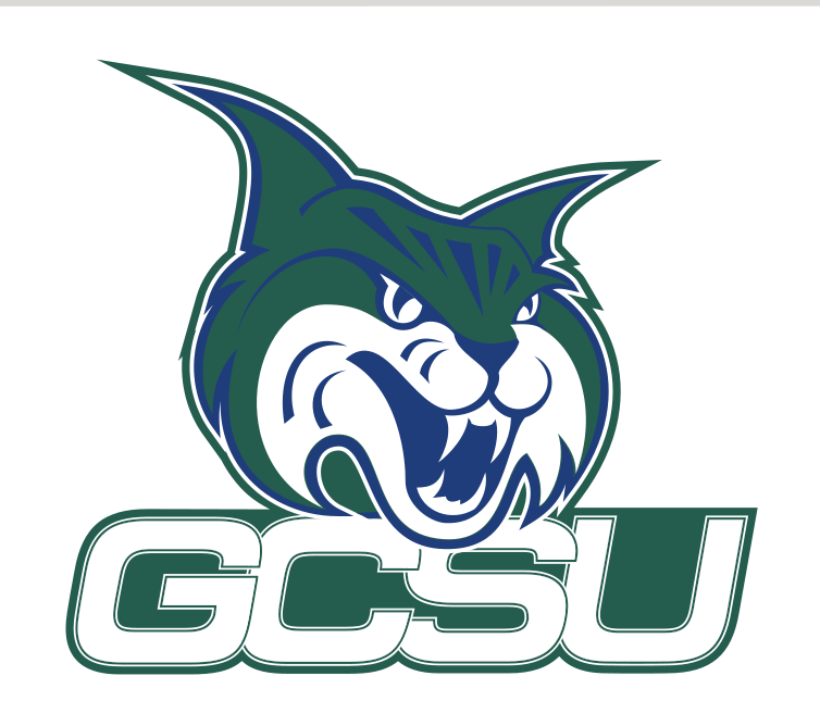 mascot head with GCSU wordmark, stacked color alternate variant, cell 29