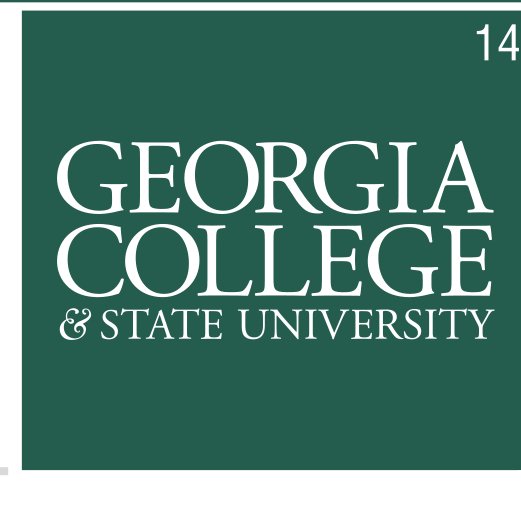 Georgia College & State University wordmark, stacked, white on green variant, cell 14
