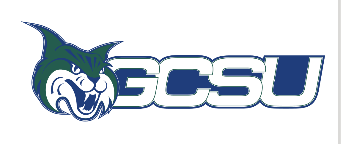 mascot head with GCSU wordmark, color variant, cell 25