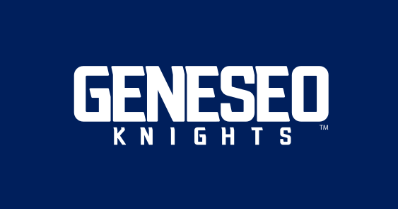 Geneseo Knights wordmark, white with navy, grey and black outline on navy variant, cell 146