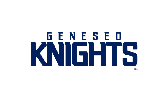 Geneseo Knights wordmark, stacked navy with white, grey and black outline variant, cell 138