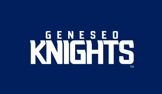 Geneseo Knights wordmark, stacked white with navy, grey and black outline on navy variant, cell 154
