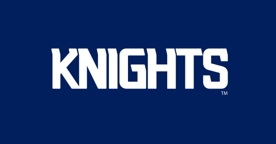 Knights wordmark, white with navy, grey and black outline on navy variant, cell 150