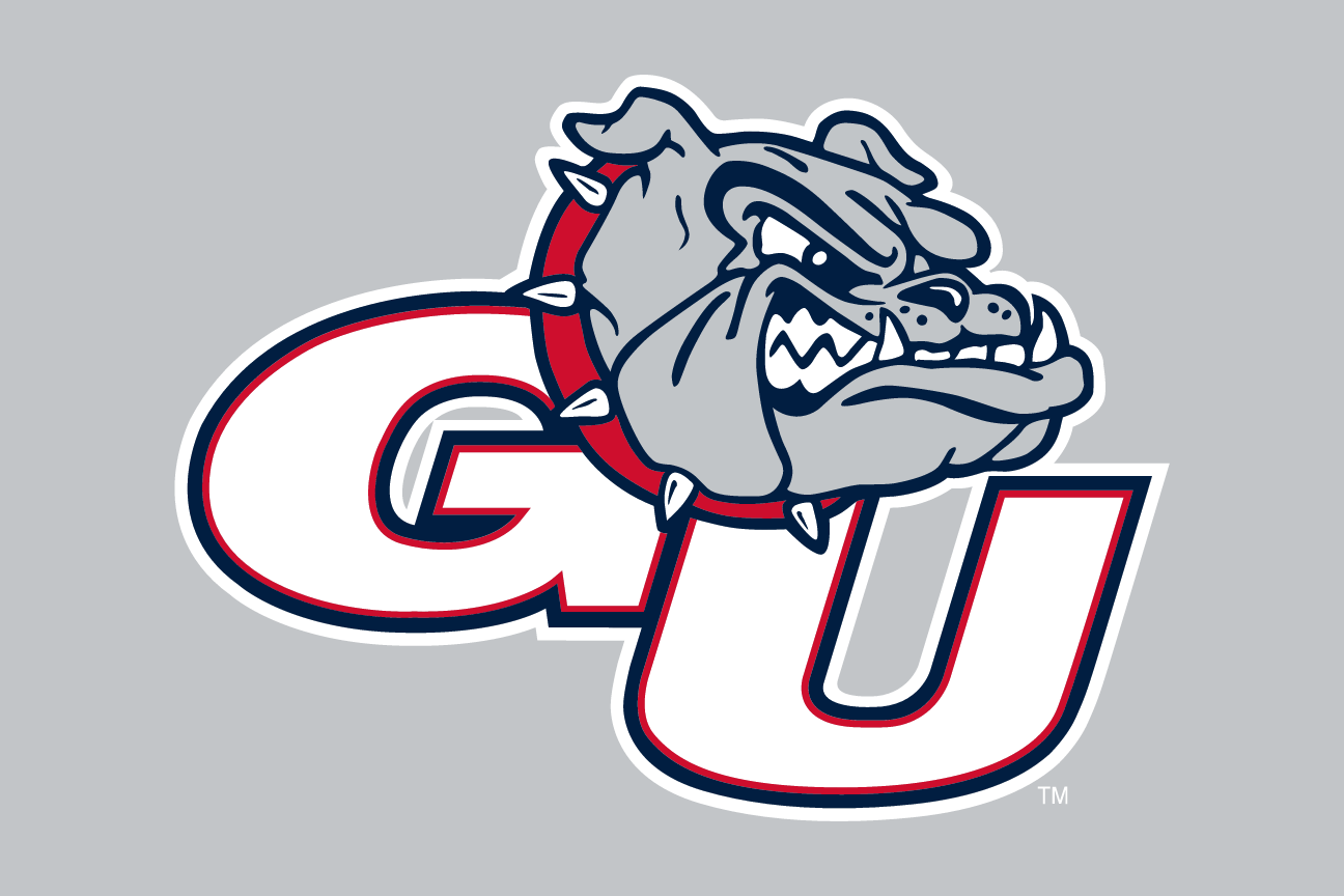 GU secondary athletics mark, full color on gray variant, cell 12