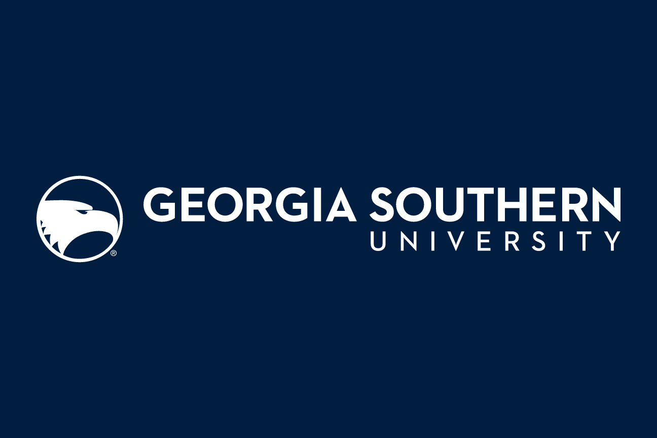 eagle head with university name, horizontal white on blue variant, cell 14