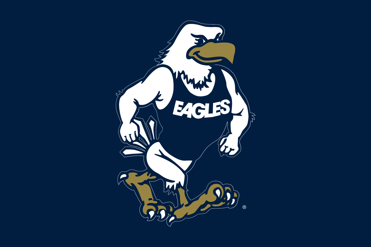 strutting eagle mascot, color on blue variant, cell 21