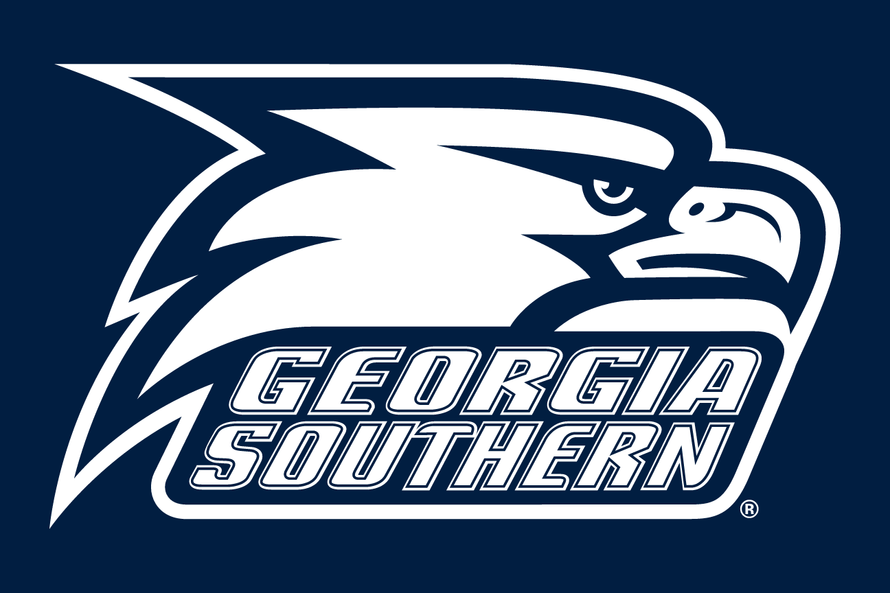 eagle head with wordmark, white/navy on navy variant, cell 26