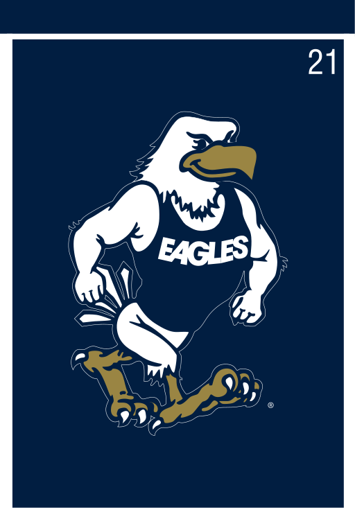 strutting eagle mascot, color on blue variant, cell 21