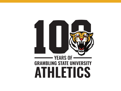 100 years athletics mark with wordmark, stacked black/gold on white variant, cell 14