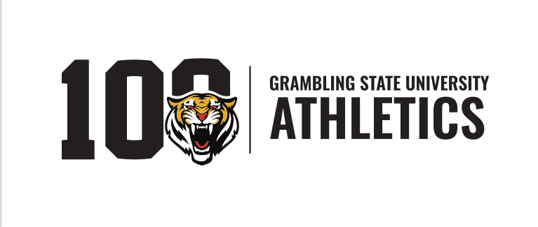100 years athletics mark with wordmark, horizontal black/gold on white variant, cell 15