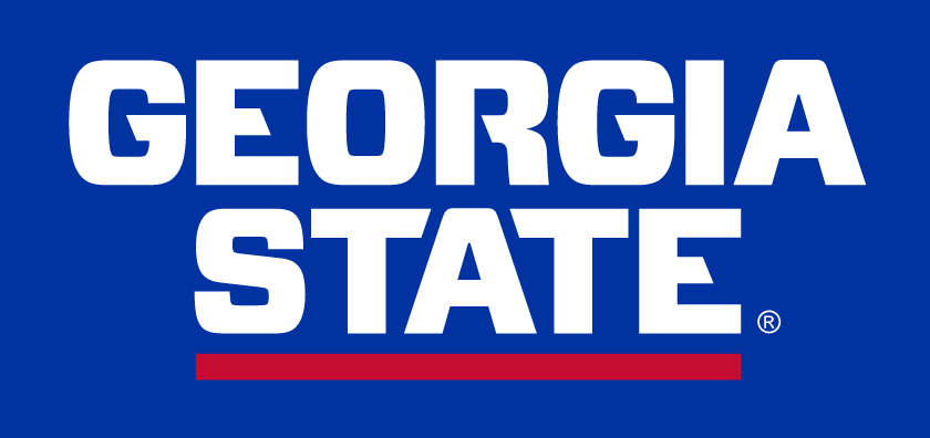 GEORGIA STATE wordmark, white with red line on blue variant, cell 4