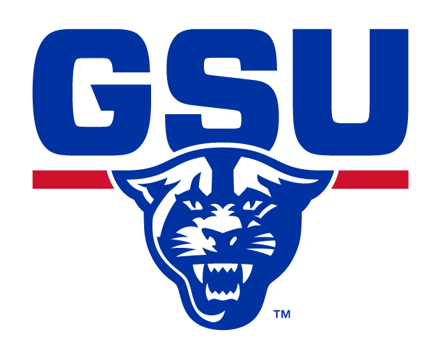 GSU wordmark with panther head, blue with red line variant, cell 5