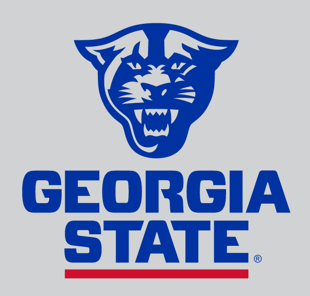 Georgia State Panther Head Lockup, Blue and Red on Gray variant, cell 19