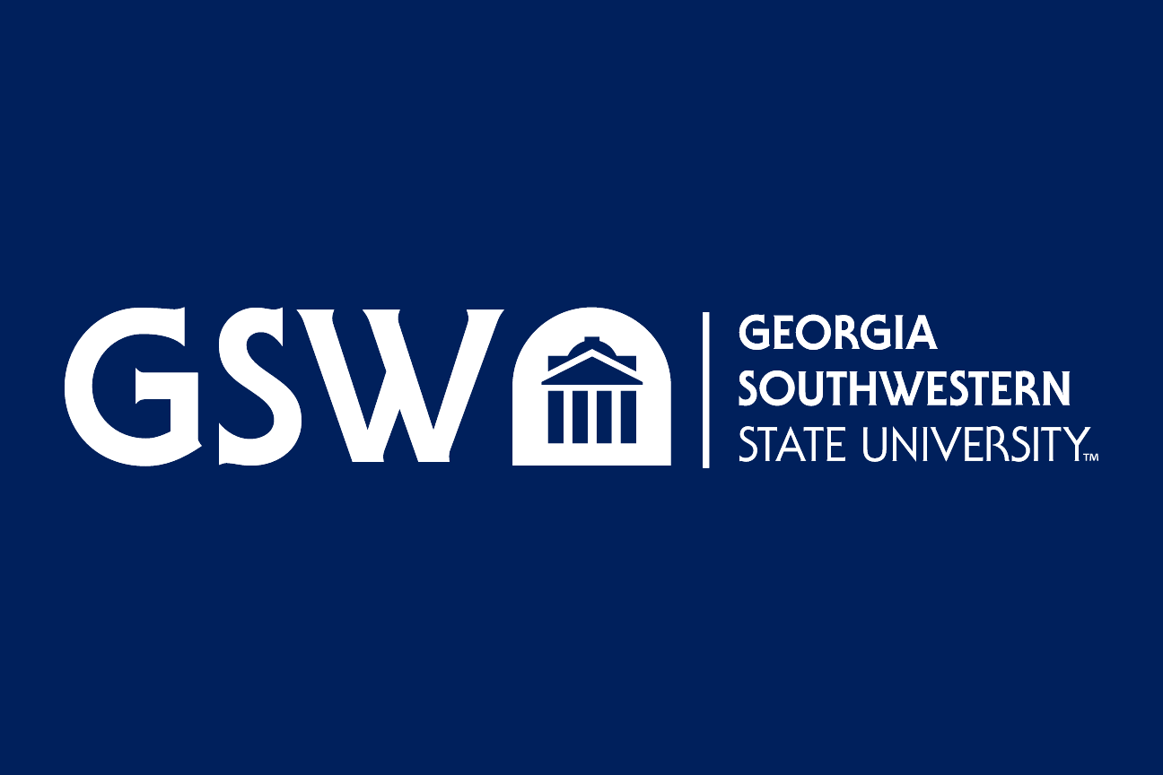 GSW primary logo horizontal, white on blue variant, cell 9