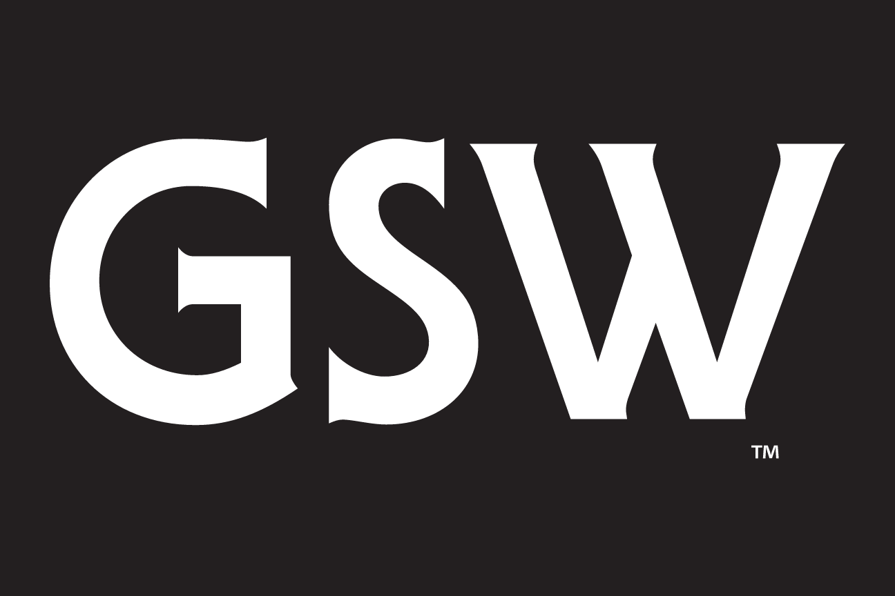 GSW wordmark, white on black variant, cell 23