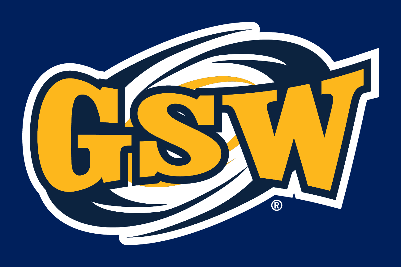 GSW lettermark with hurricane icon, full color reverse variant, cell 49
