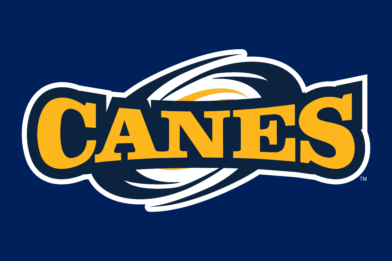 Canes wordmark with hurricane icon, full color reverse variant, cell 57