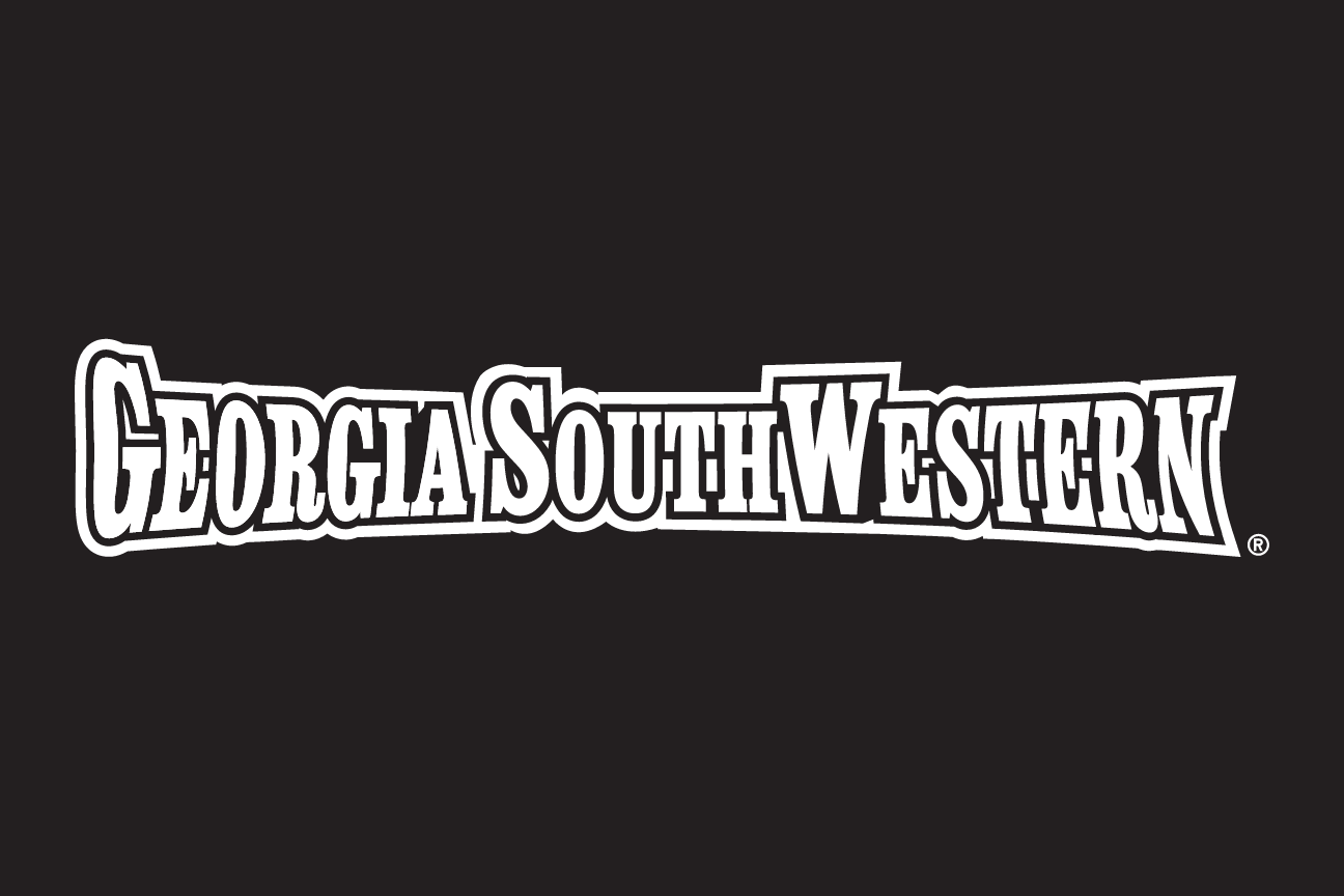 Georgia Southwestern wordmark, white outline on navy variant, cell 67