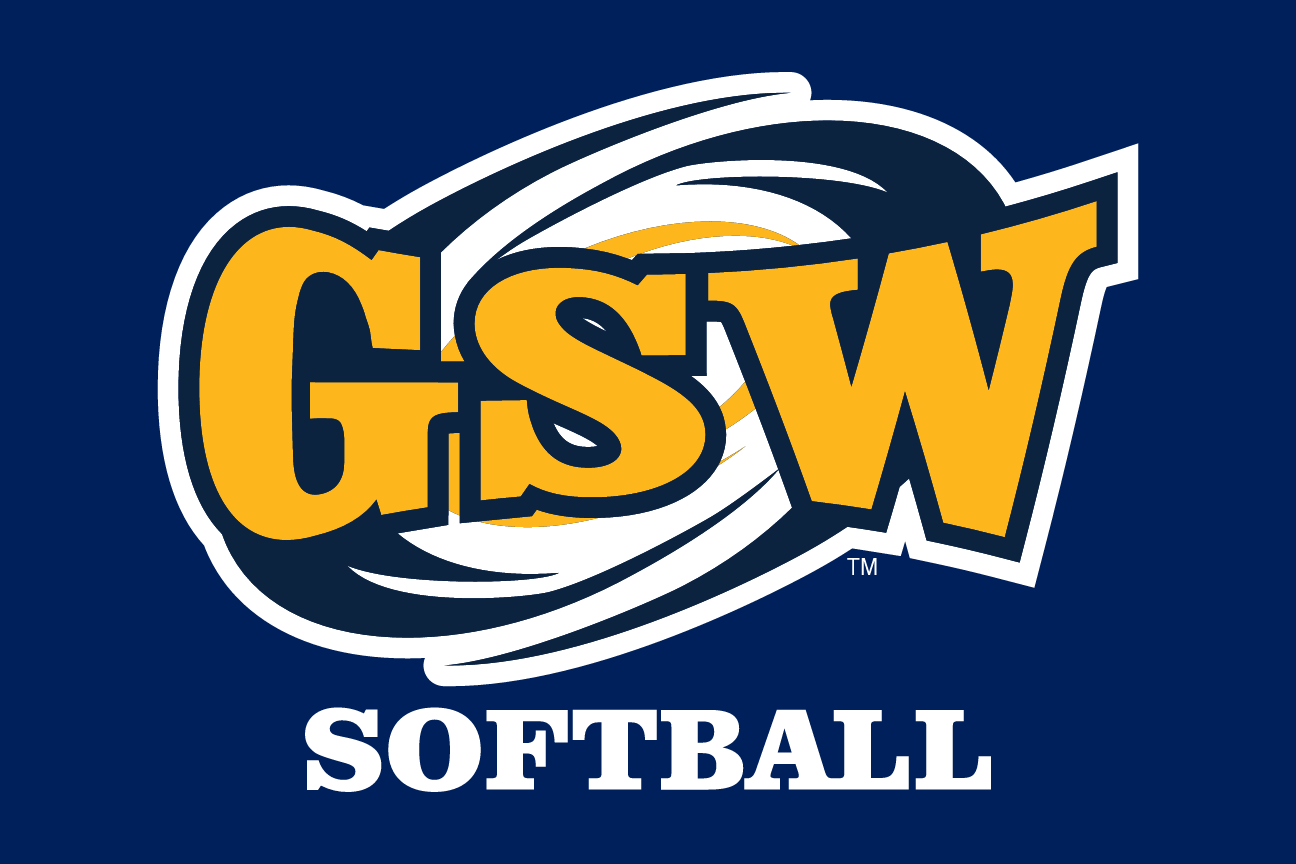 GSW Softball logo, yellow/navy on navy variant, cell 86