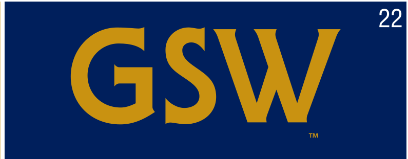 GSW wordmark, gold on blue variant, cell 22