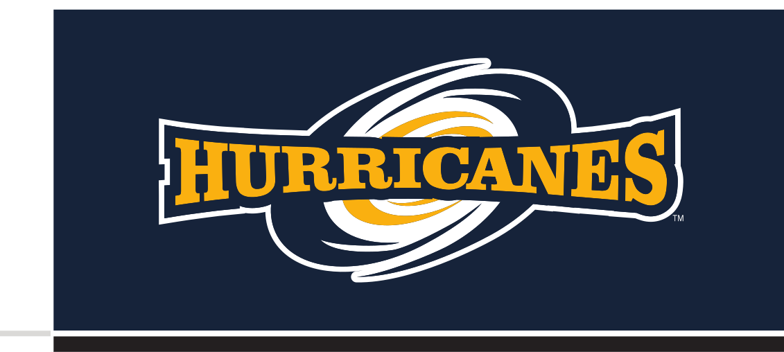 Hurricanes wordmark with hurricane icon, full color reverse variant, cell 53