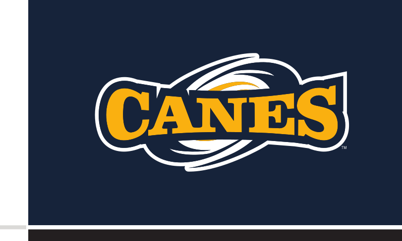 Canes wordmark with hurricane icon, full color reverse variant, cell 57