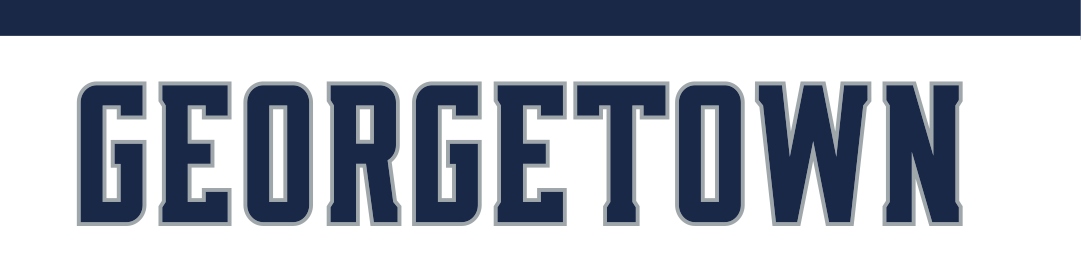 GEORGETOWN wordmark, blue with white outline variant, cell 9