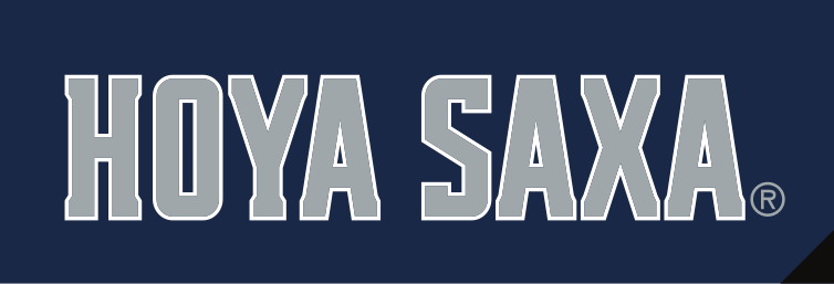 HOYA SAXA wordmark, gray with blue outline on blue variant, cell 28