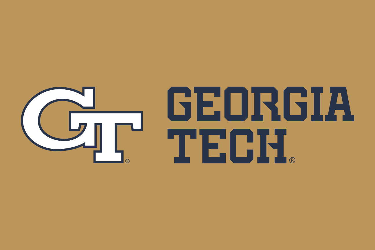 GT logo with Georgia Tech wordmark (horizontal), white/navy/navy on gold variant, cell 24