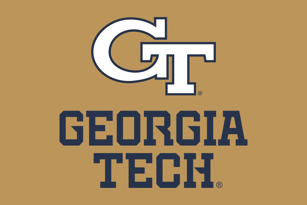 GT logo with Georgia Tech wordmark (stacked), white/navy/navy on gold variant, cell 30