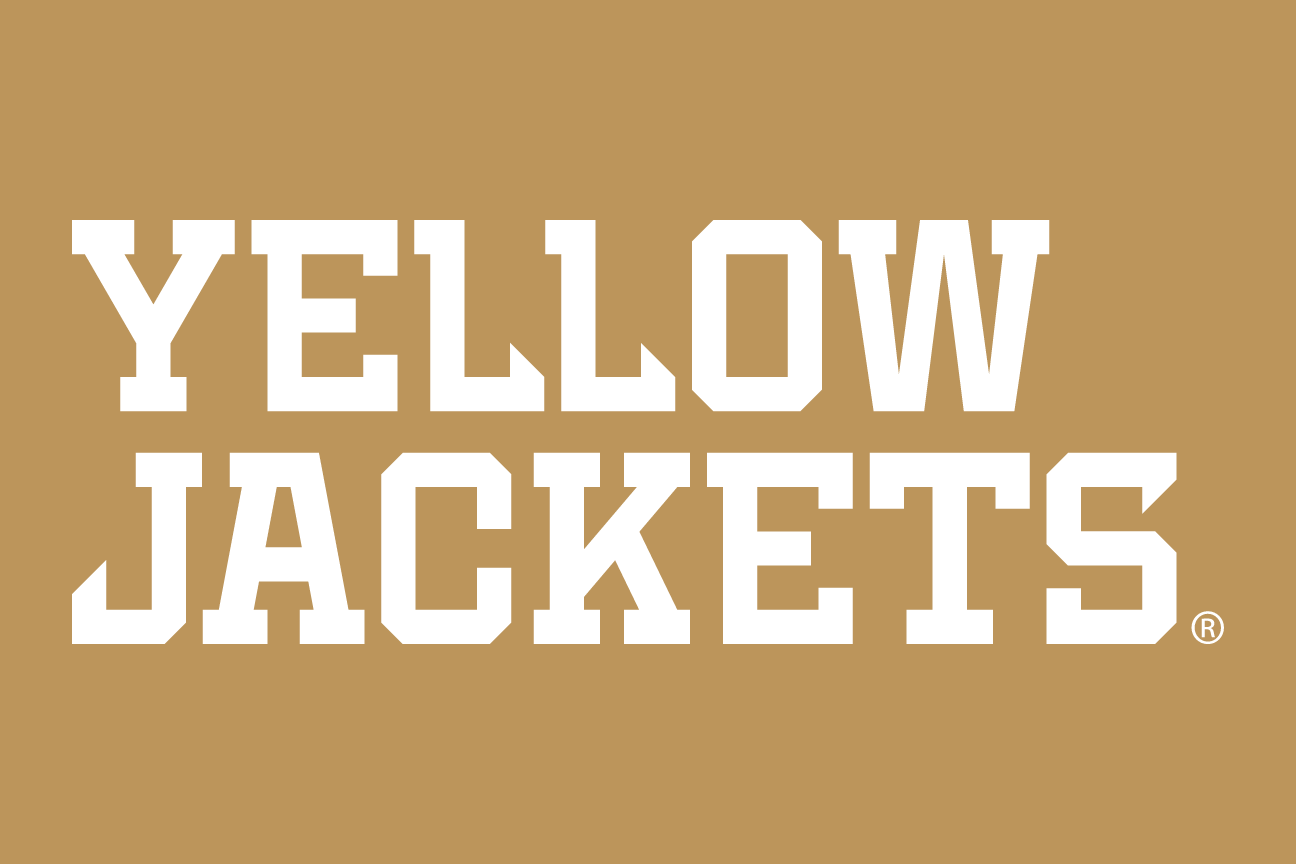 Yellow Jackets wordmark, stacked, white on gold variant, cell 69