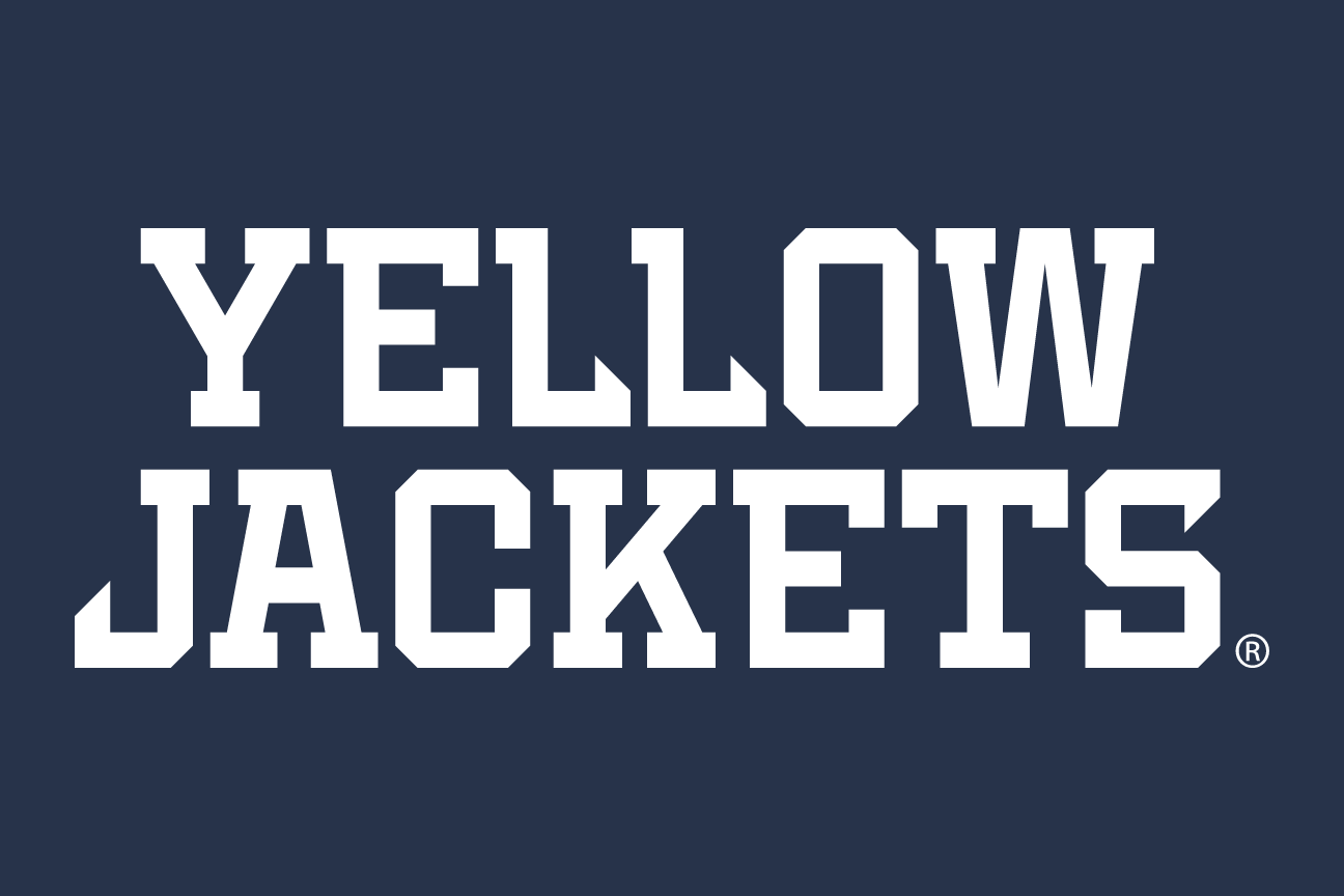 Yellow Jackets wordmark, stacked, white on navy variant, cell 71