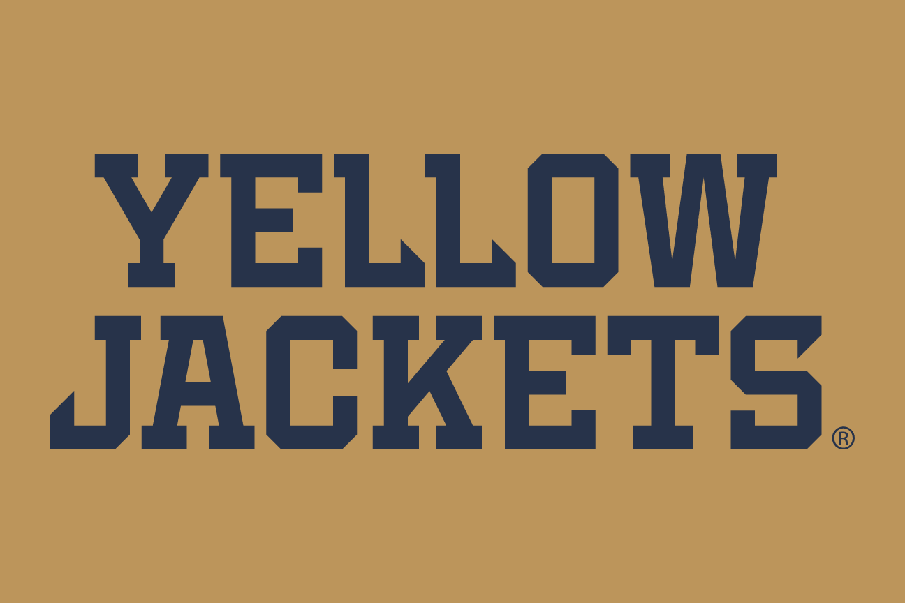 Yellow Jackets wordmark, stacked, navy on gold variant, cell 72