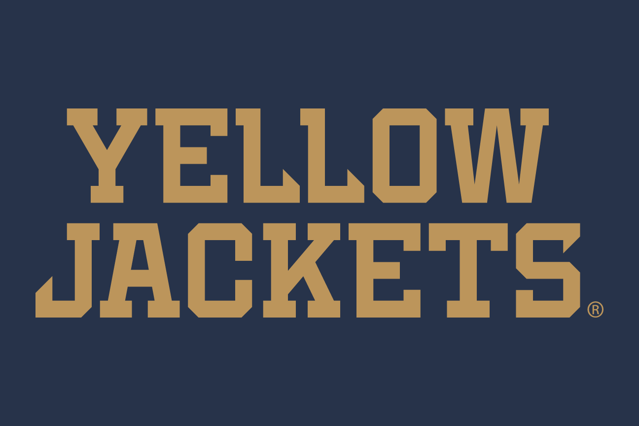 Yellow Jackets wordmark, stacked, gold on navy variant, cell 74
