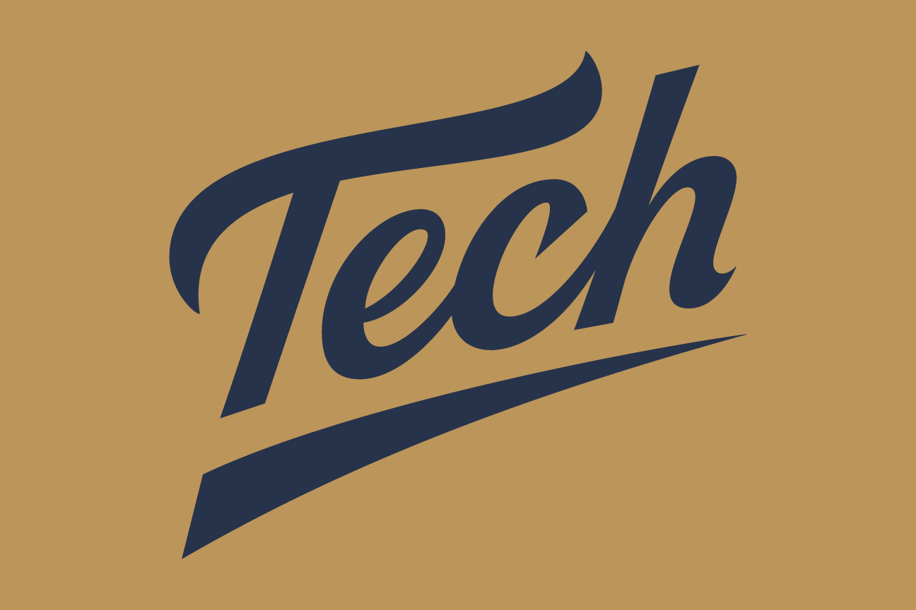 Tech script, navy on gold variant, cell 114
