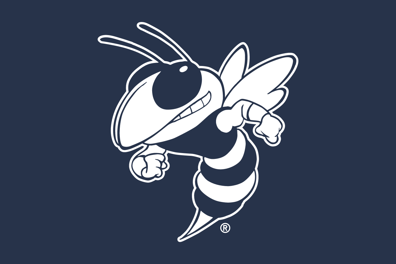 Buzz mascot (flying), white outline on navy variant, cell 127