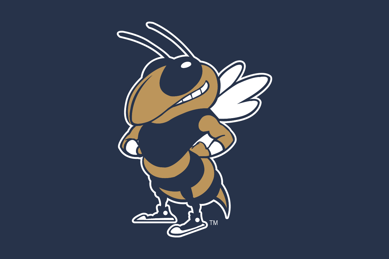 Buzz mascot (standing), full color on navy variant, cell 129