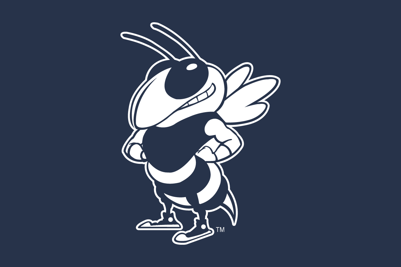 Buzz mascot (standing), white outline on navy variant, cell 131