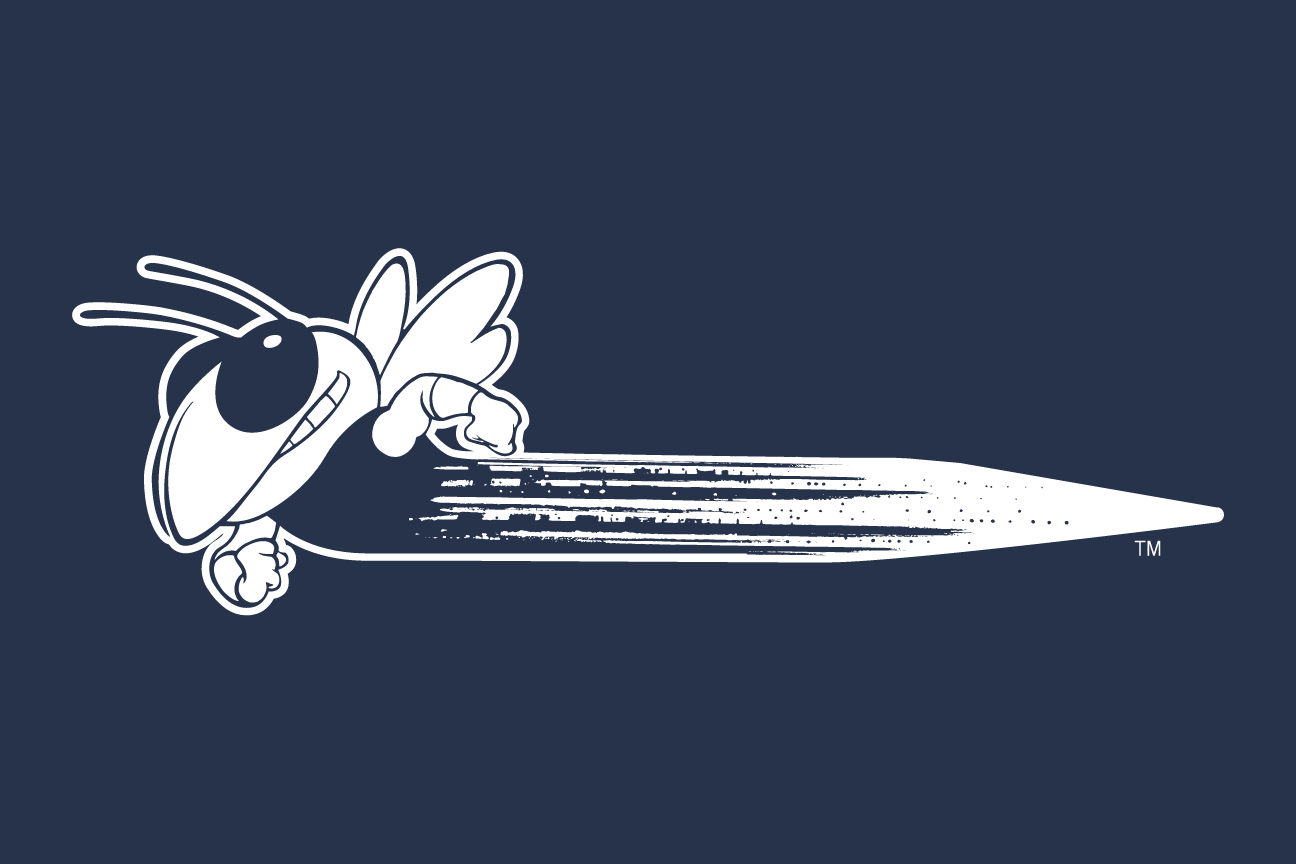 Buzz, flying right, white outline, navy background variant, cell 149