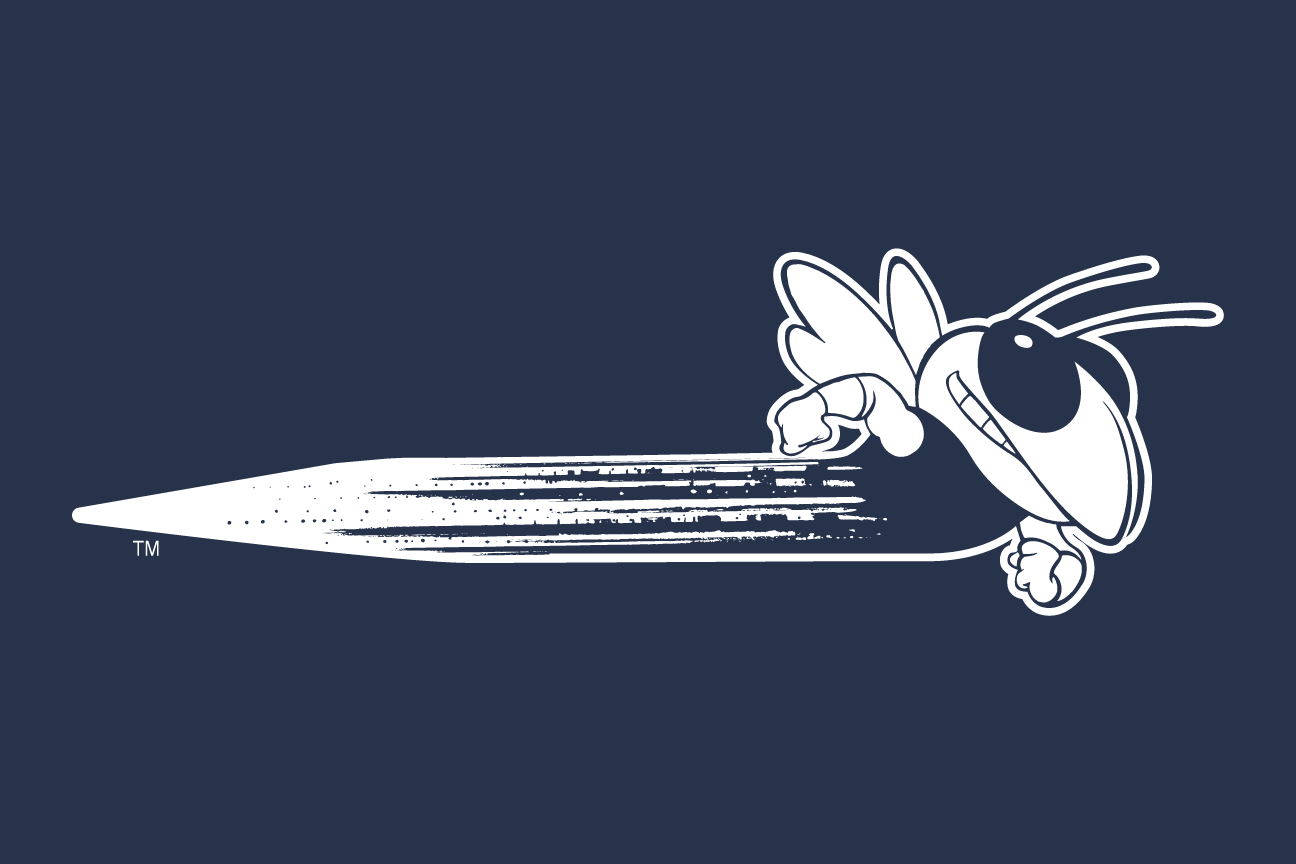 Buzz, flying left, white outline, navy background variant, cell 155