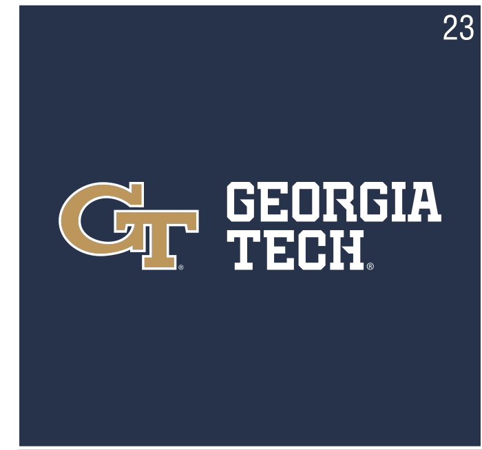GT logo with Georgia Tech wordmark (horizontal), gold/white/white on navy variant, cell 23